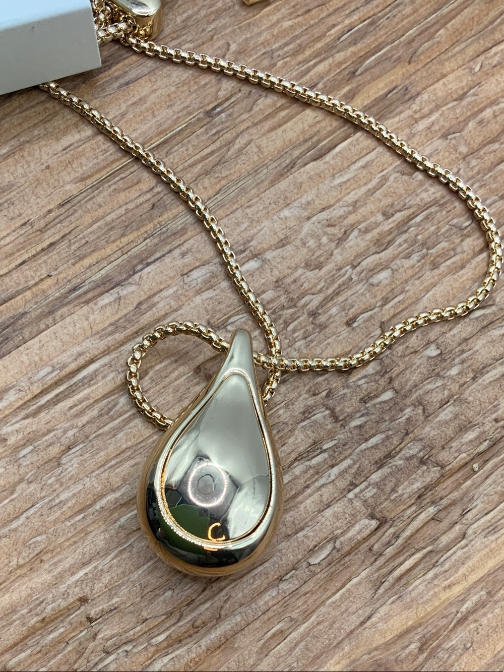 Open Edit Gold Tone Teardrop Pendant with Chain Slider Necklace